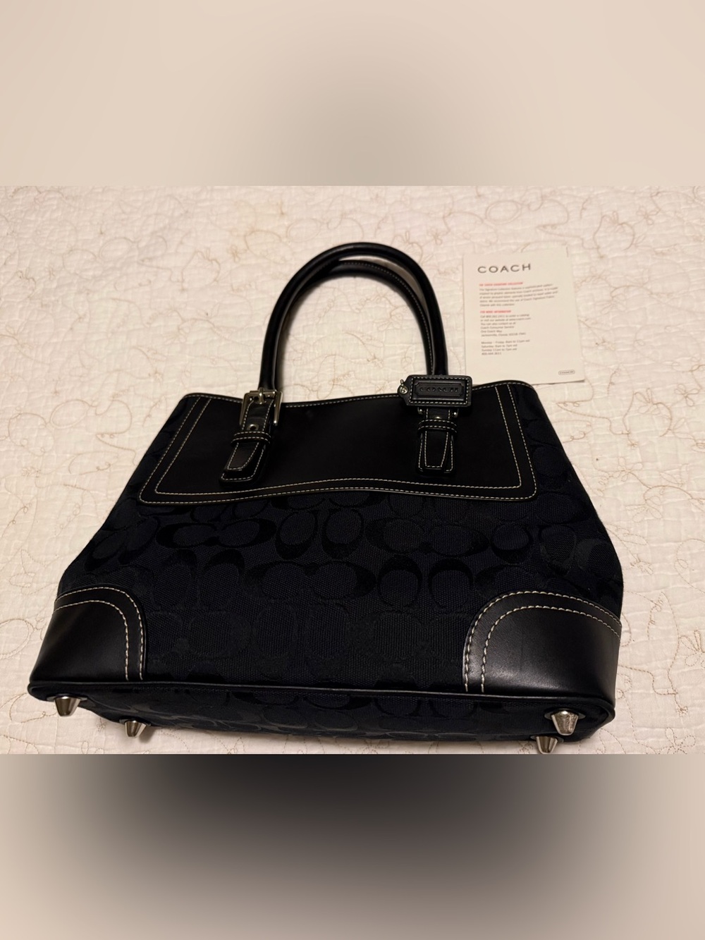 Coach Black Hamptons Signature Jacquard Canvas Tote